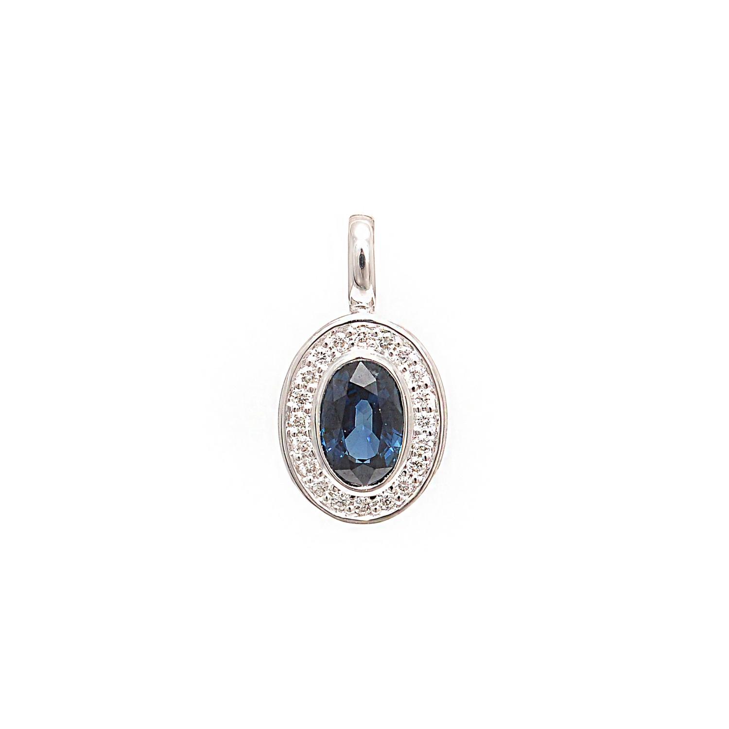 White gold diamonds pendant with sapphire 