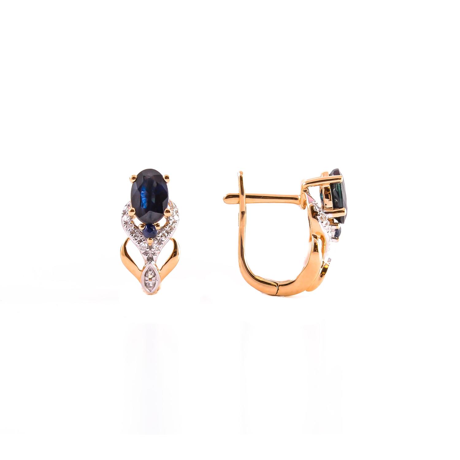 Gold earrings with sapphire and diamonds