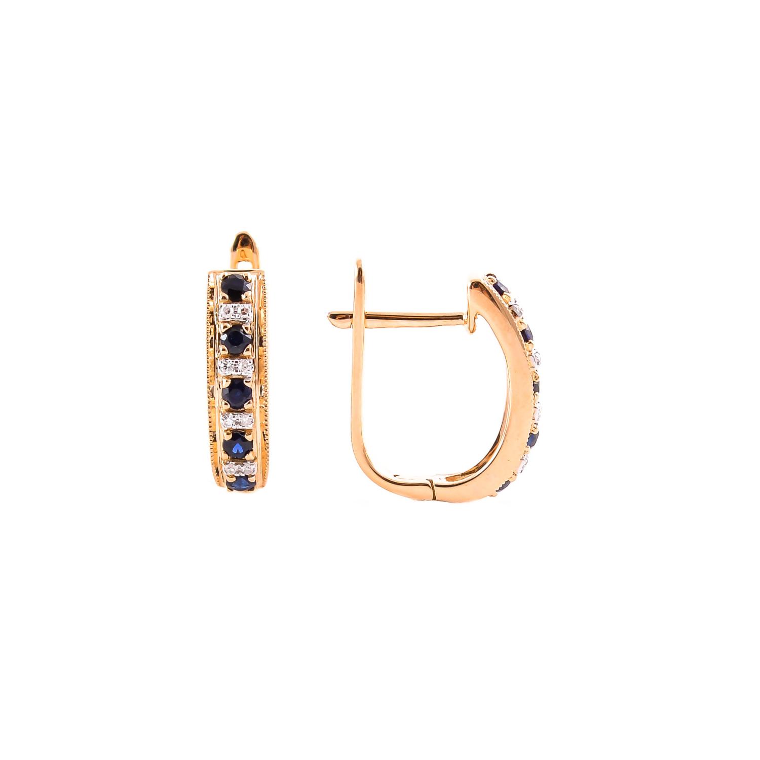 Gold earrings with sapphire and diamonds 