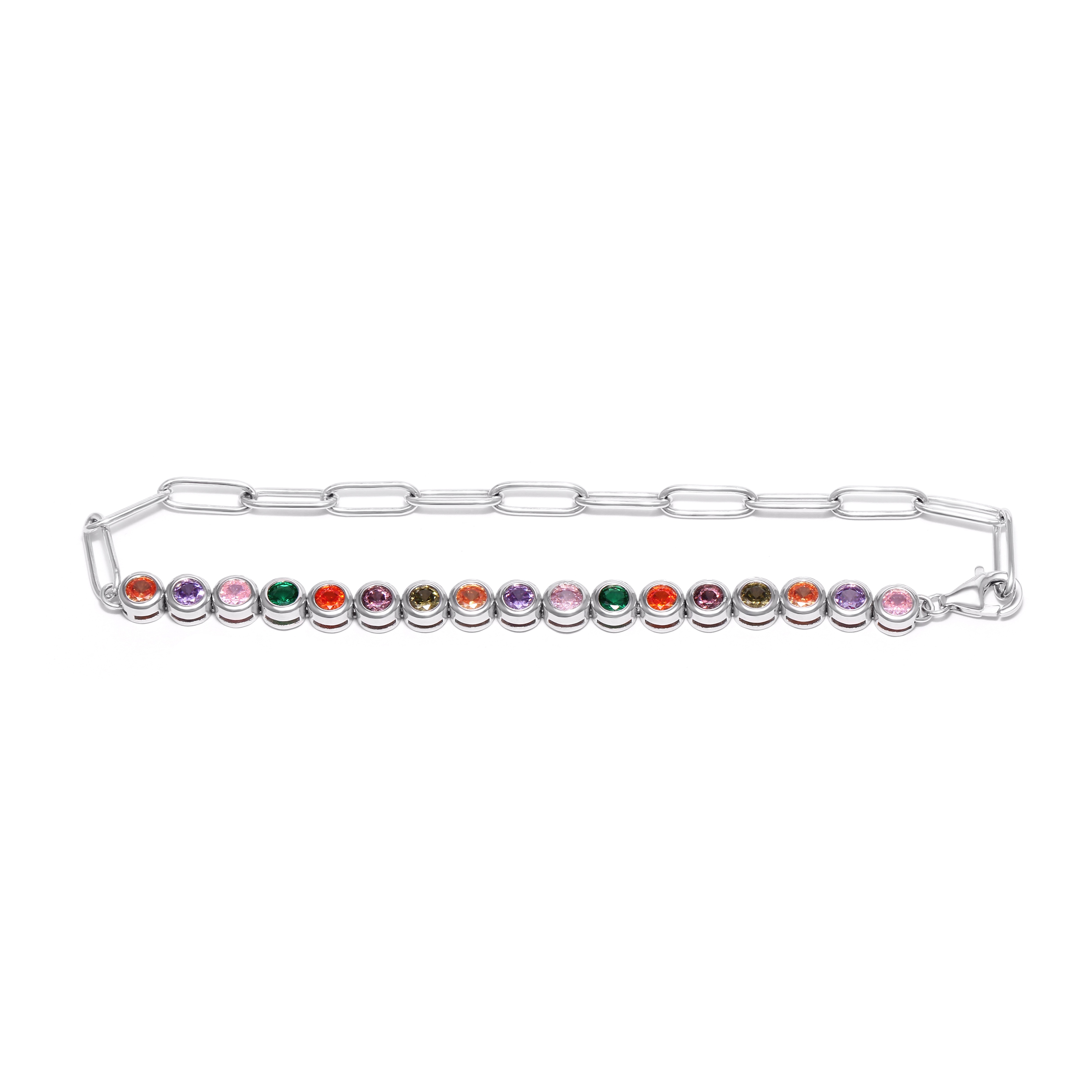 Silver bracelet with multicolored cubic zirconias