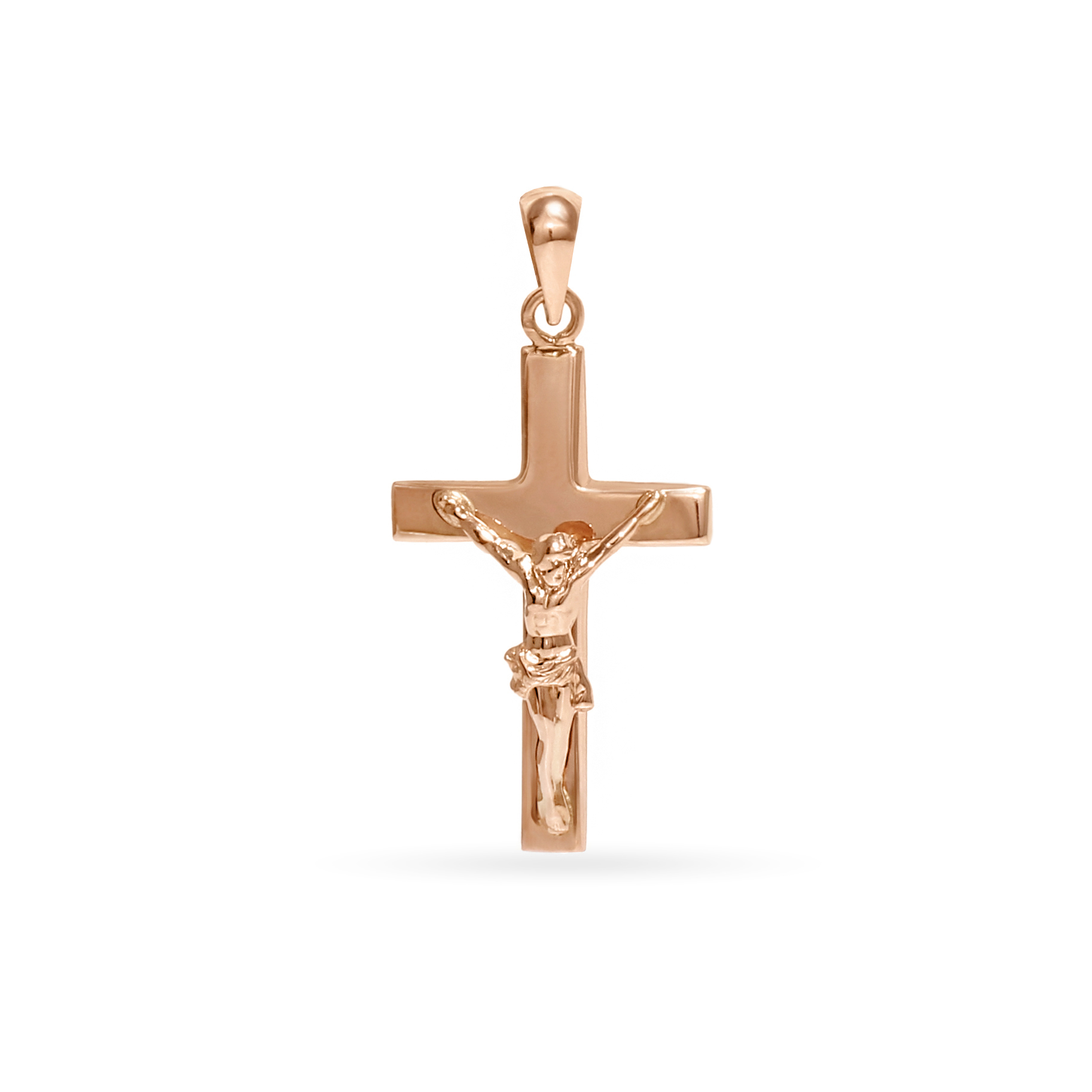 Gold cross shaped pendant with the figure of Jesus