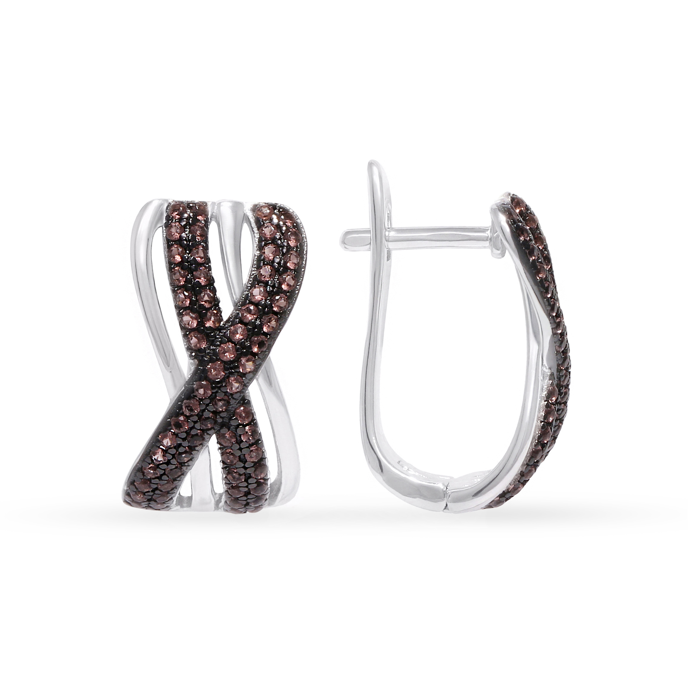 Silver earrings with brown cubic zirconia