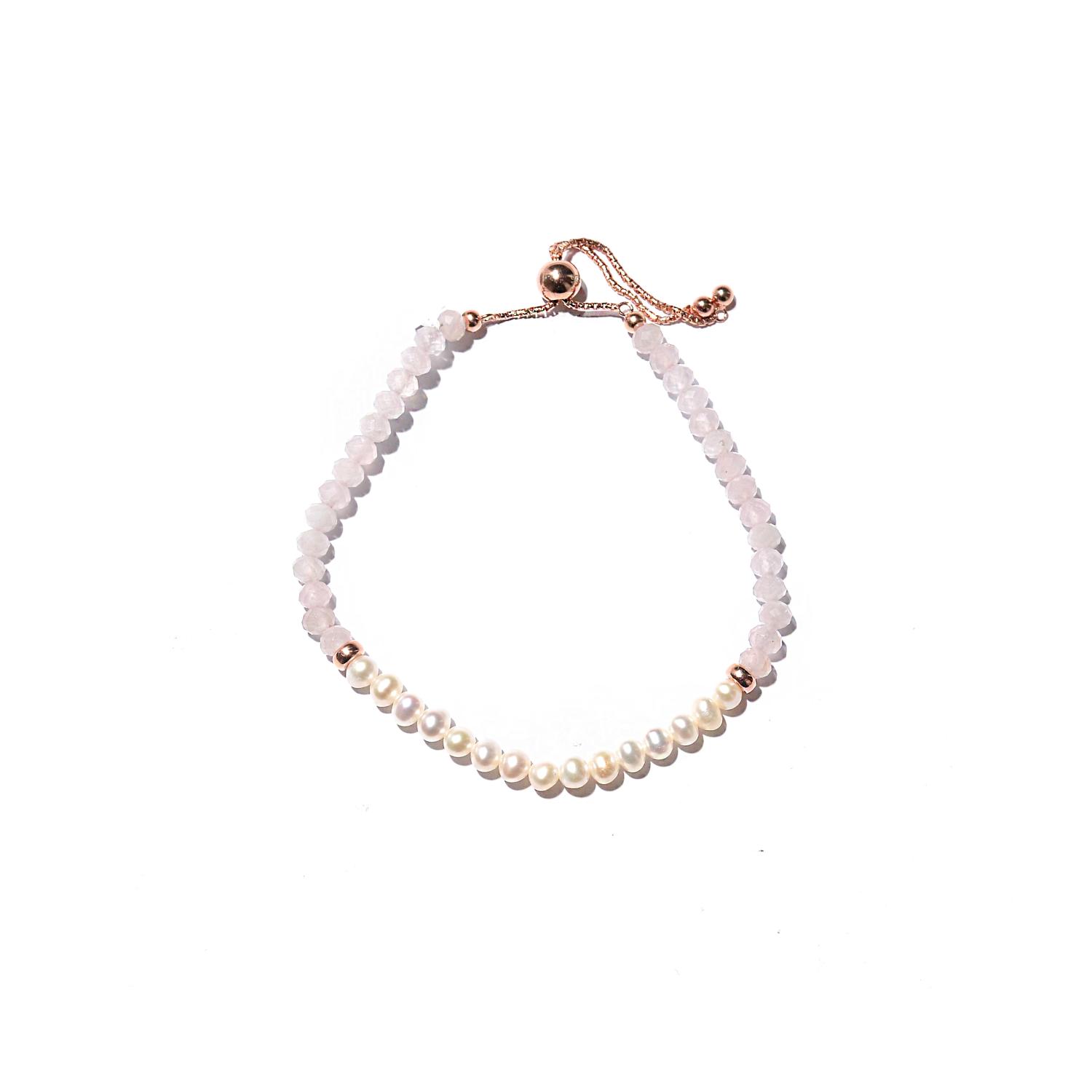 Silver bracelet with quartz and pearl