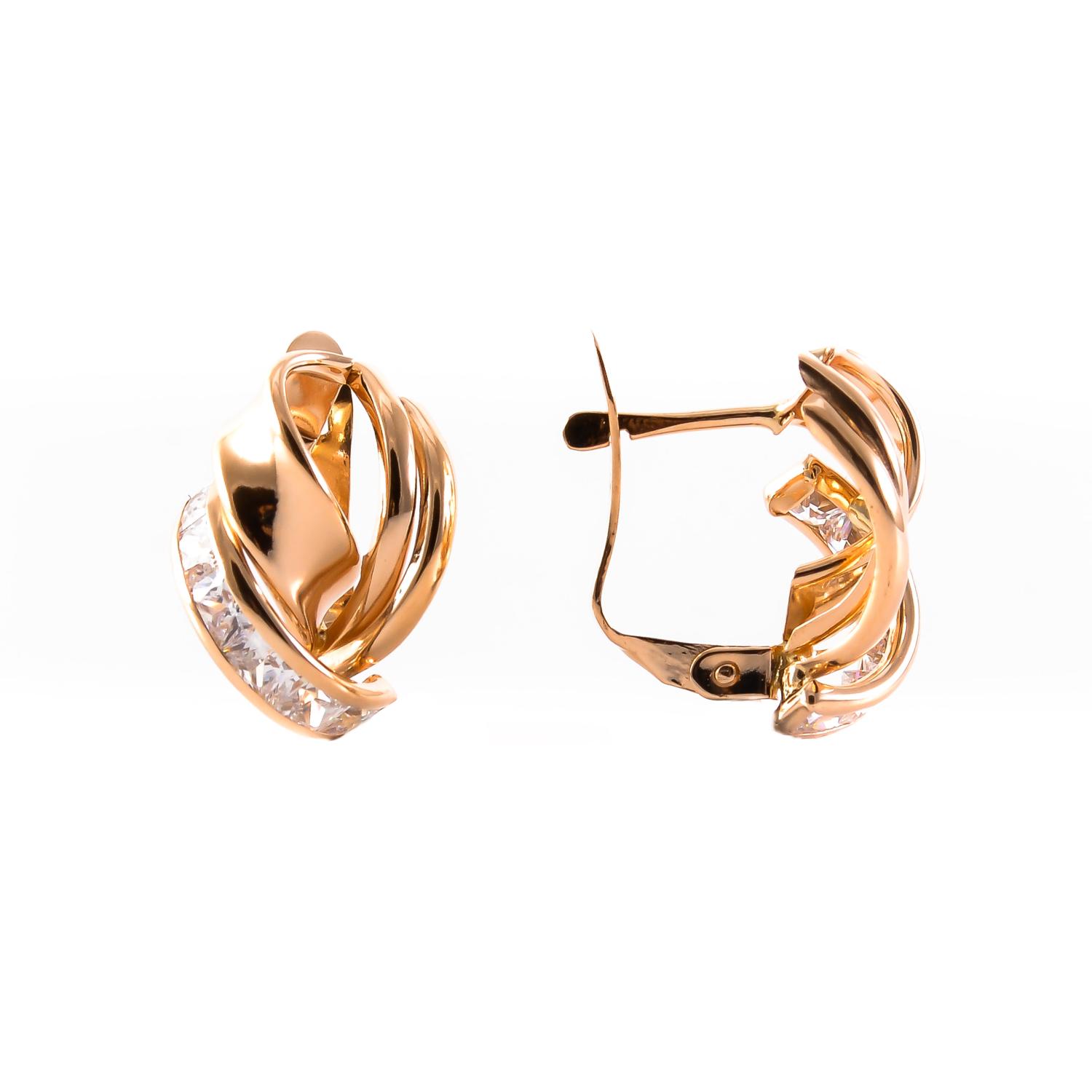 Gold hinged back earrings with cubic zirconia