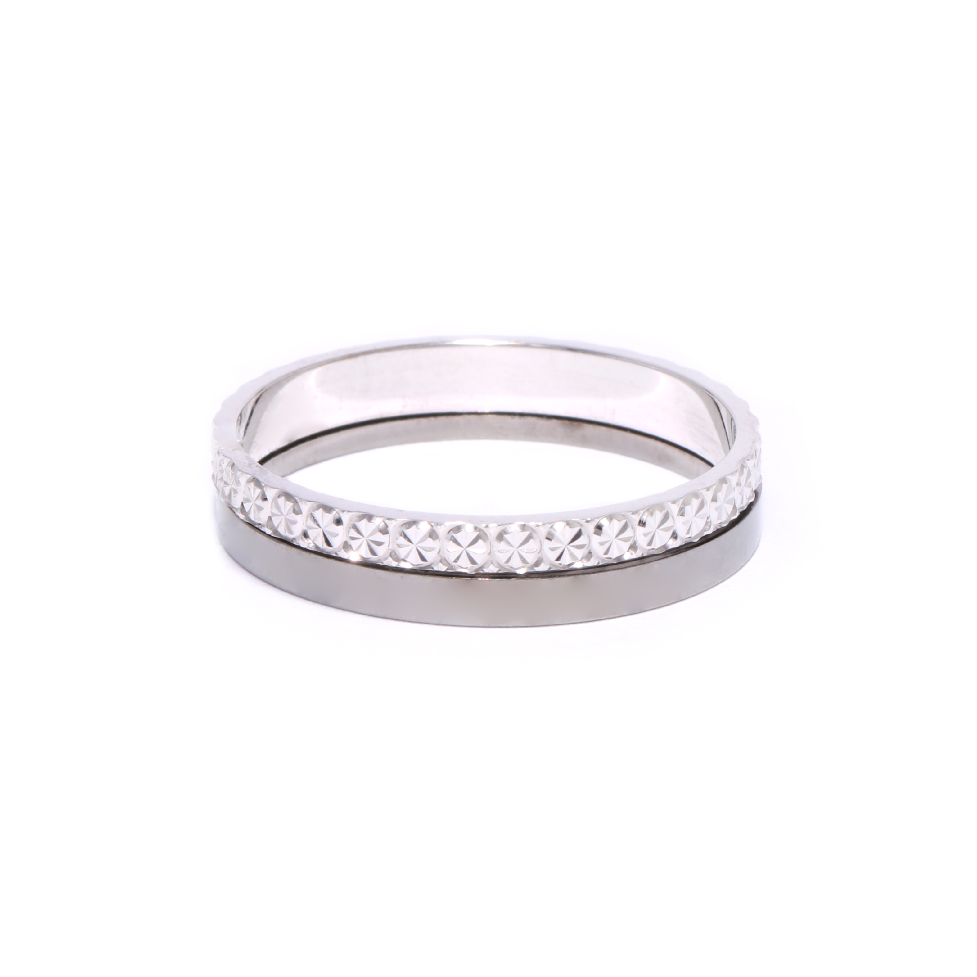 Gold wedding ring with diamonds cut rim