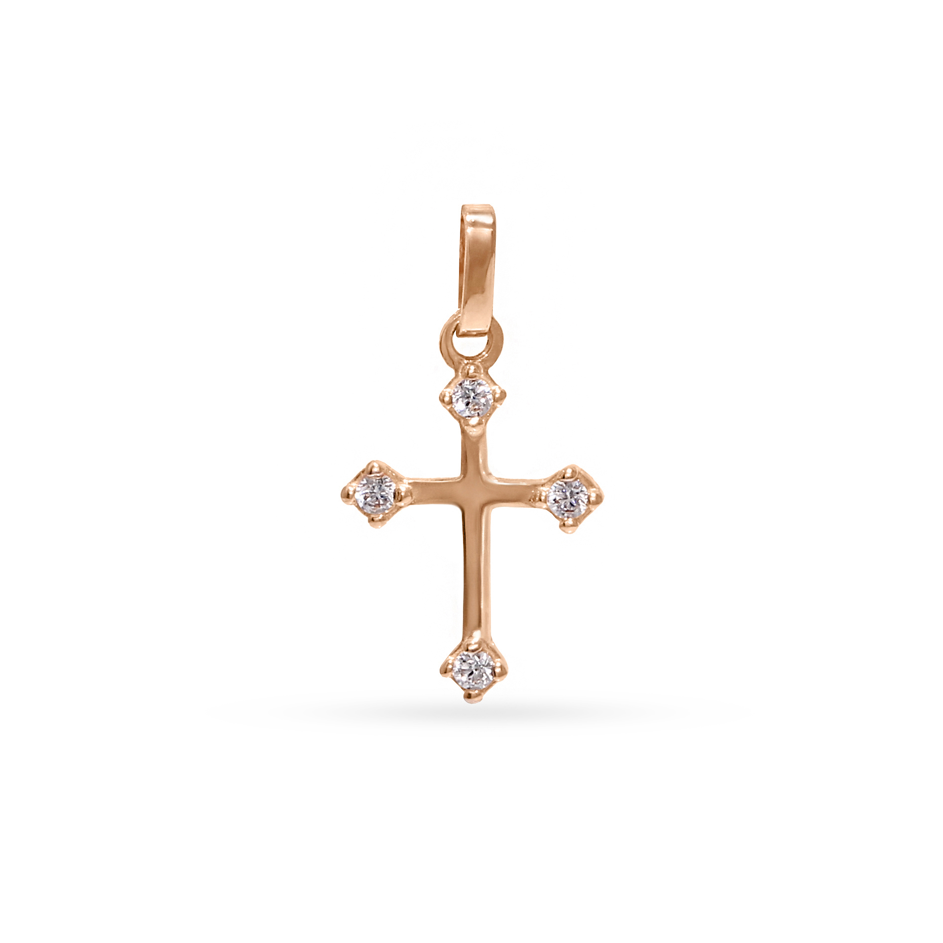 Gold cross-shaped pendant with cubic zirconia