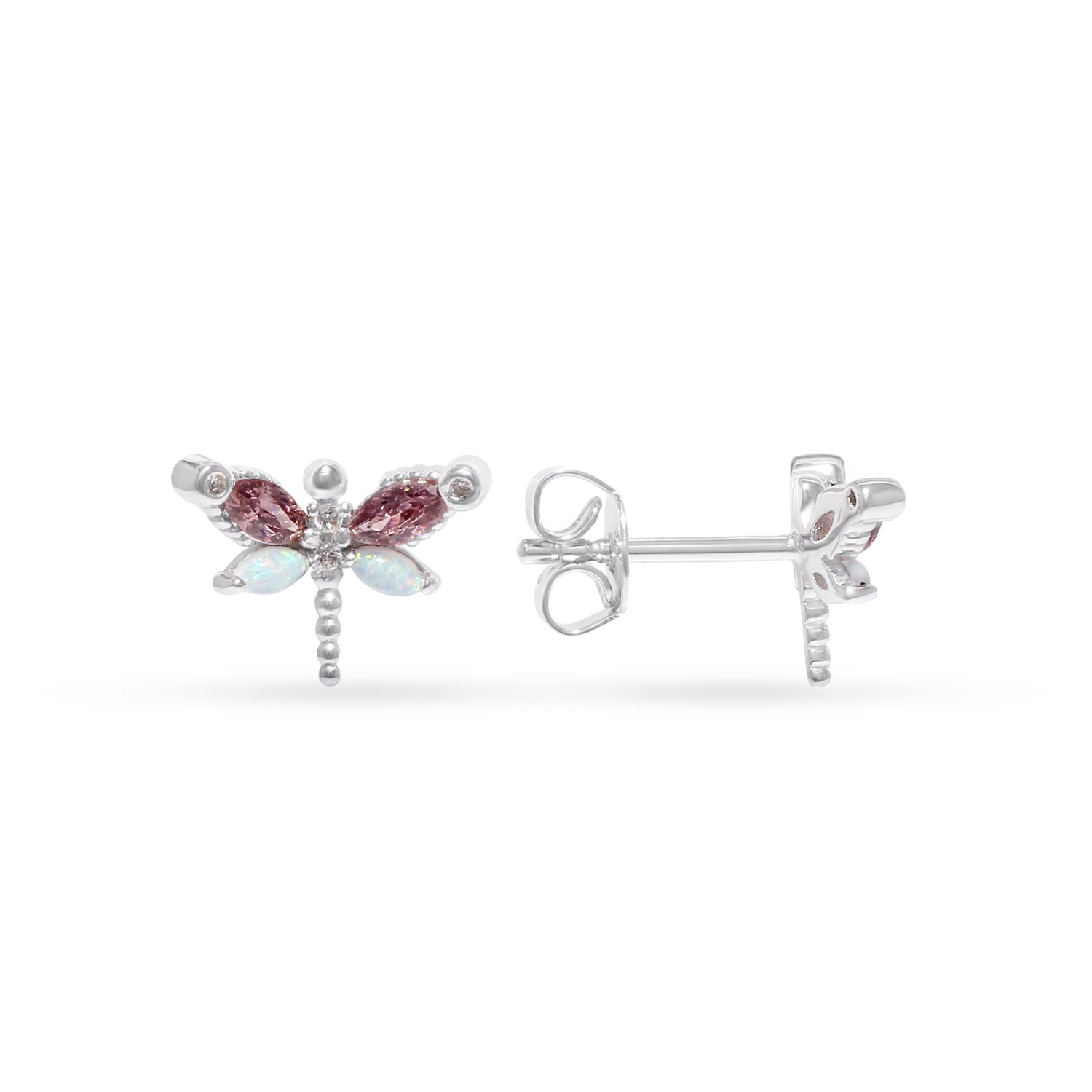 Silver earrings with cubic zirconia "Dragonflies"