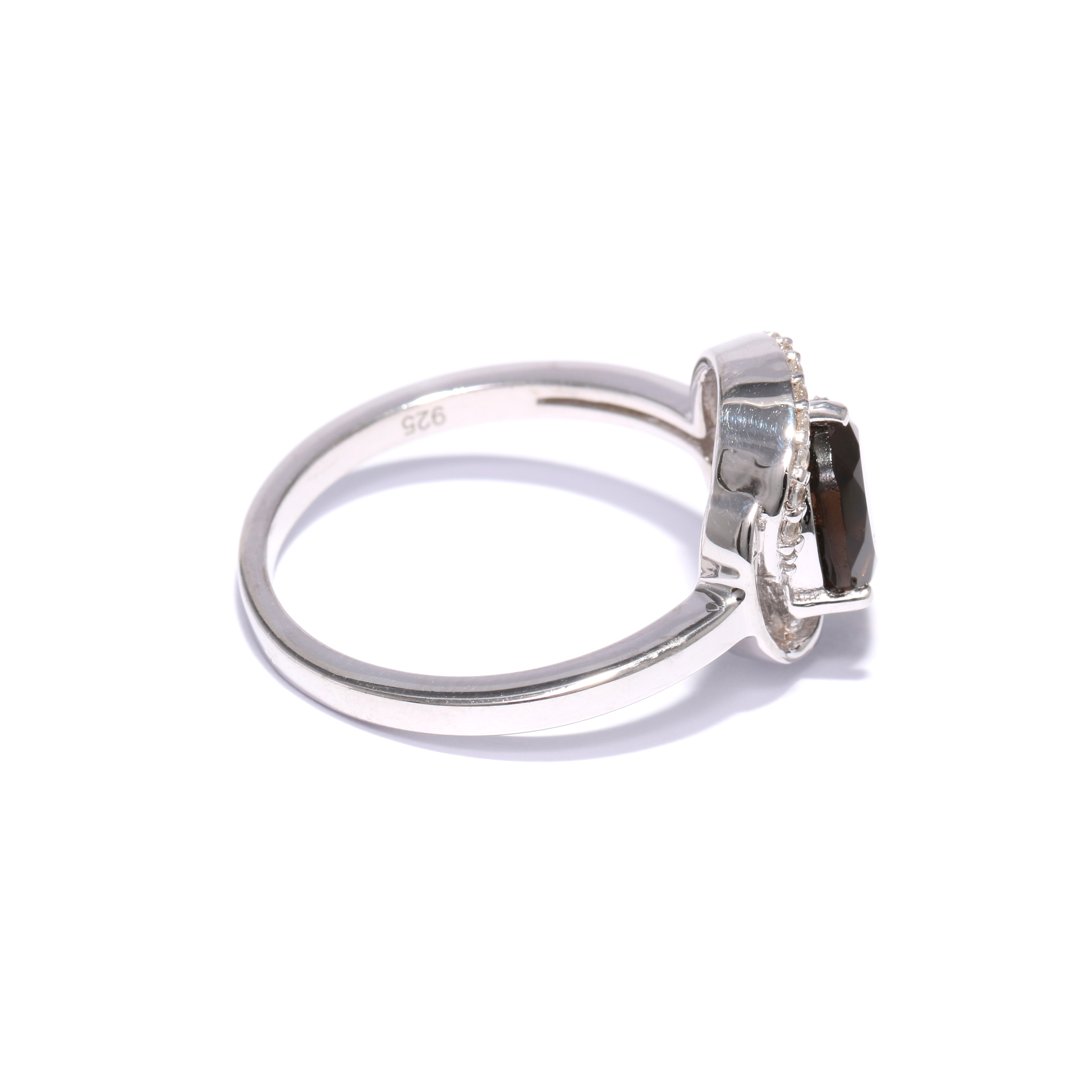 Silver ring with smoky quartz and cubic zirconia