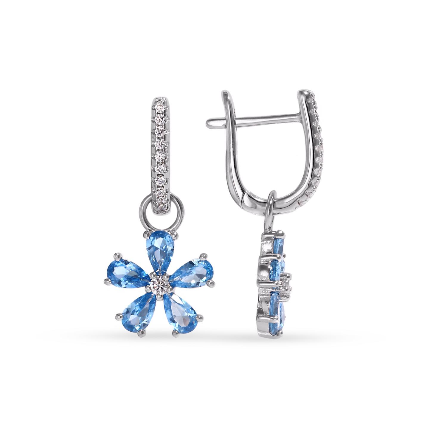 Silver earrings with a dangling flower design