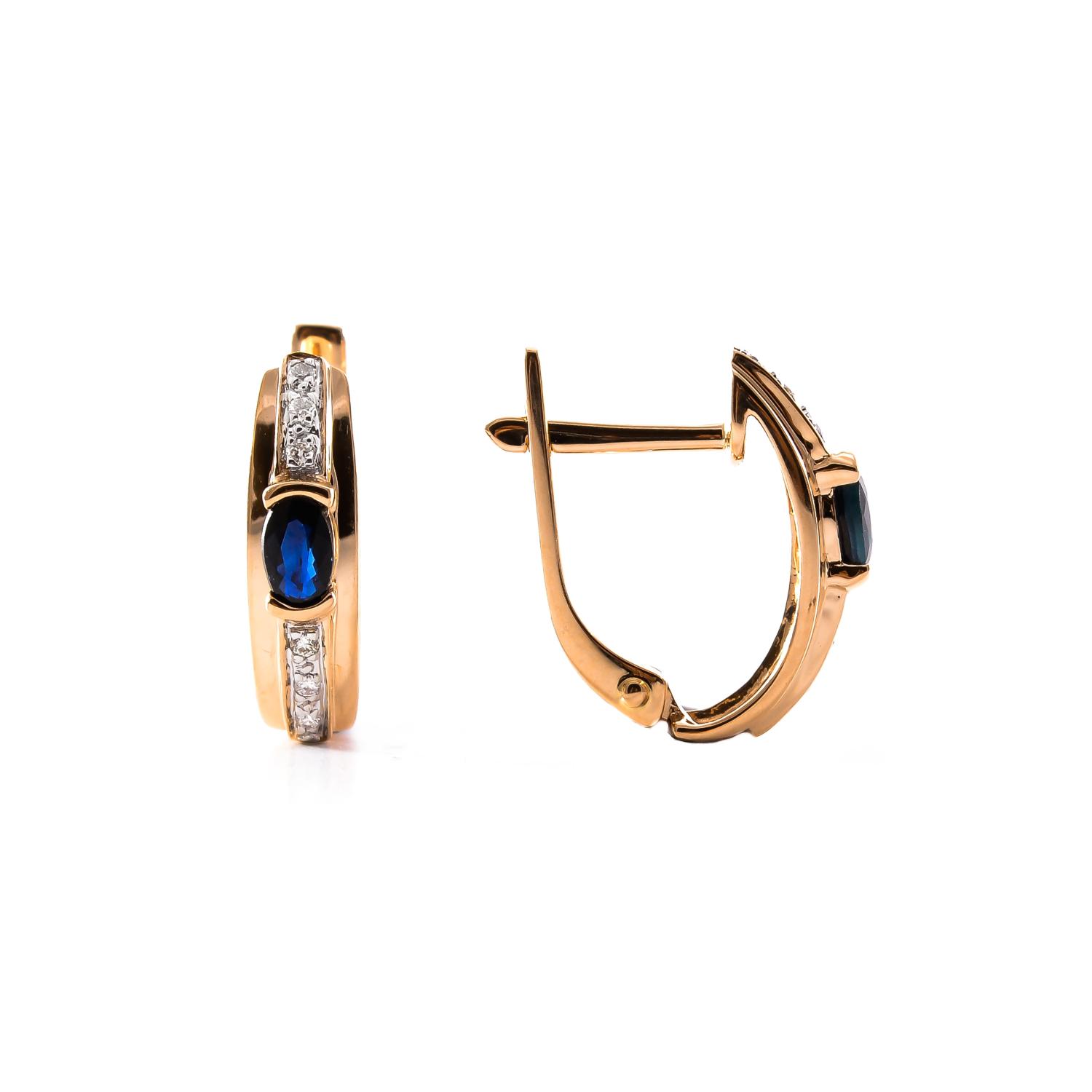 Gold earrings with sapphire and diamonds 