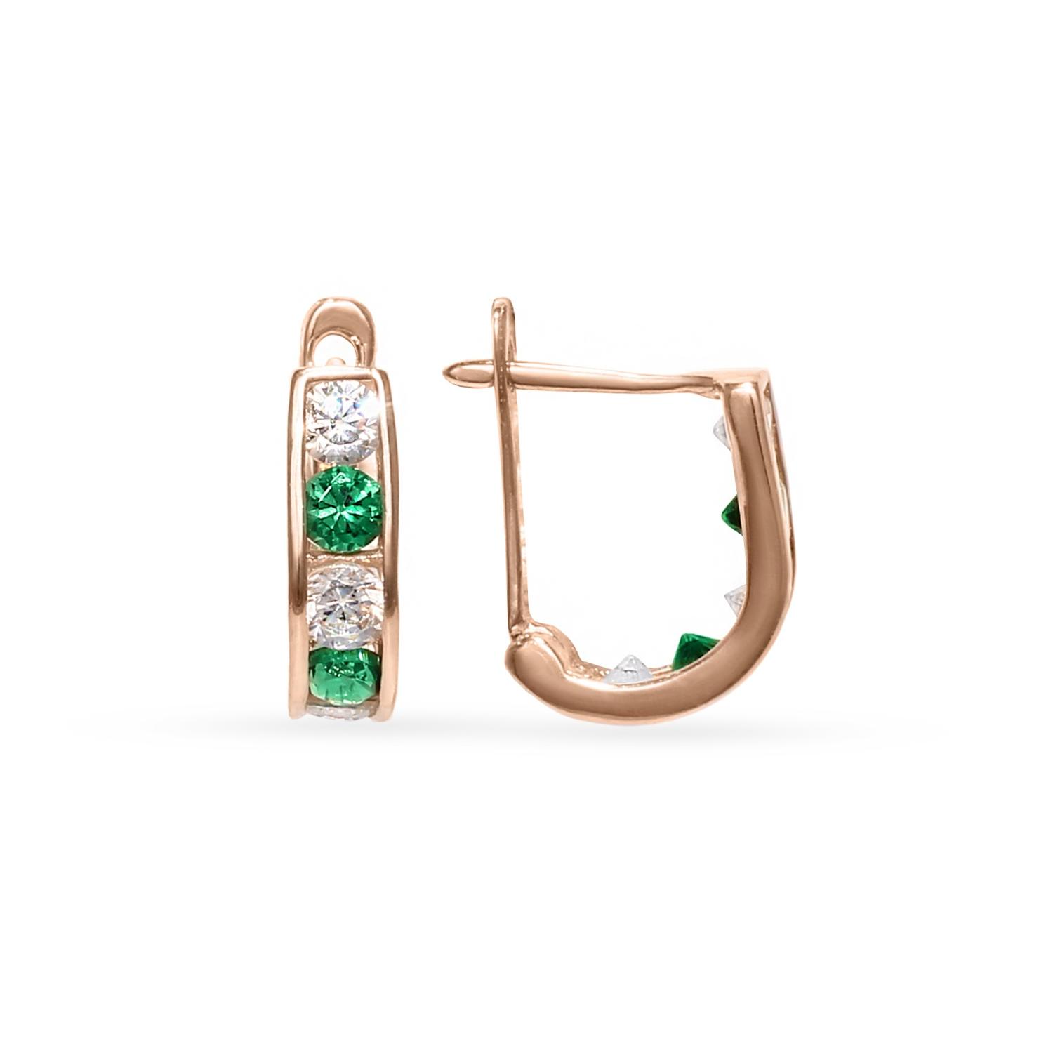 Gold earrings with green and colourless cubic zirconia