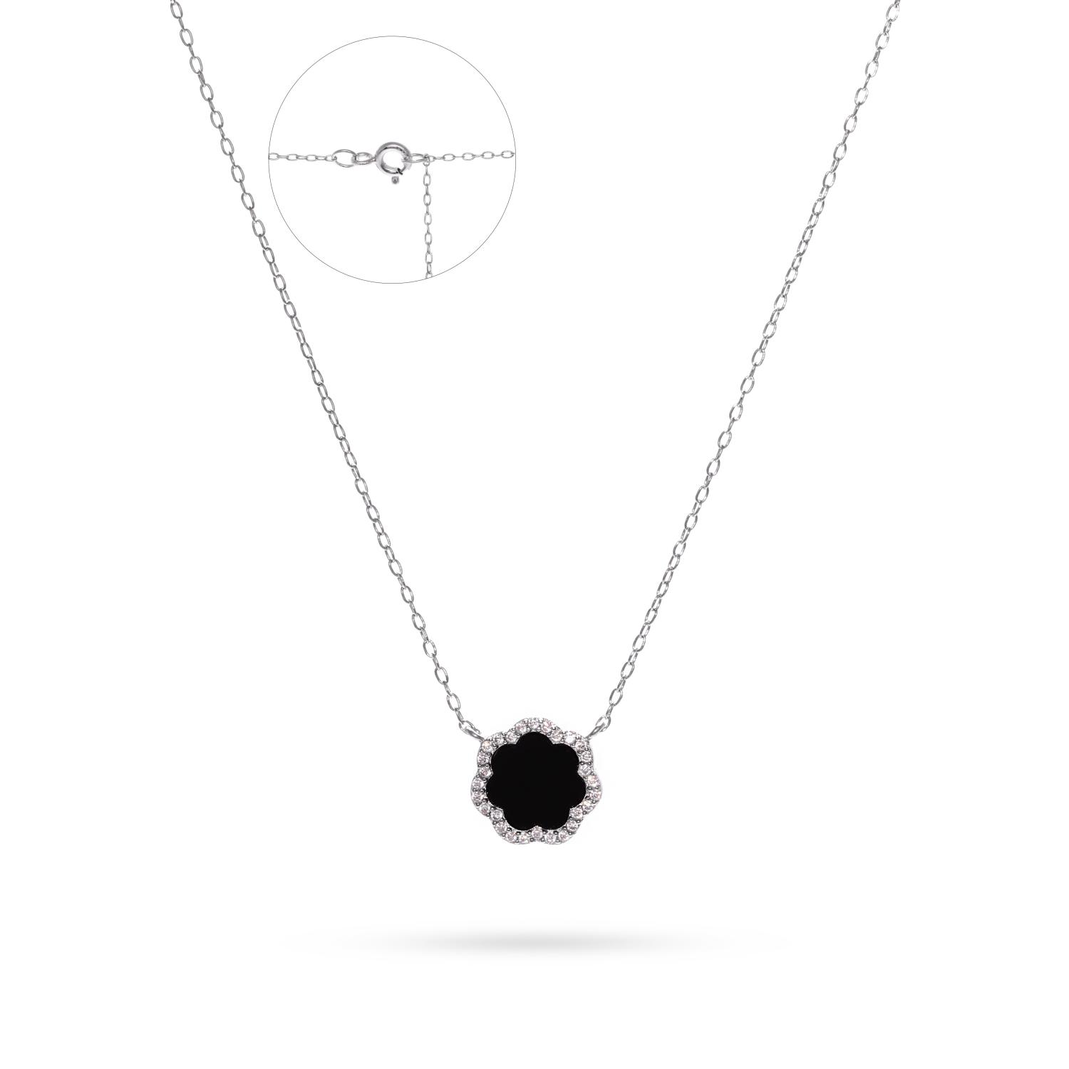 Серебряное ожерелье с ониксом и кубическим цирконием