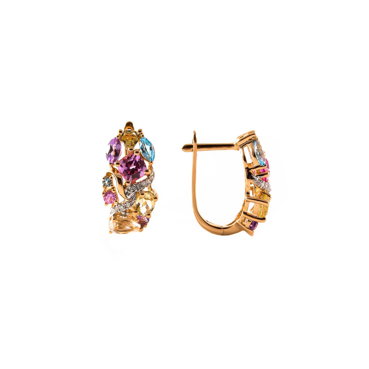 Gold earrings with gemstones