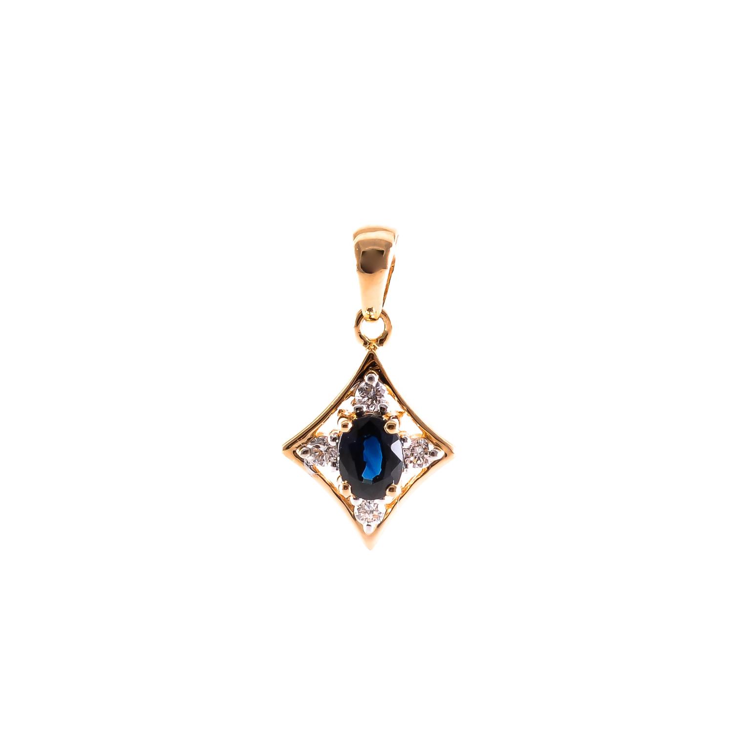Gold pendant with sapphire and diamonds