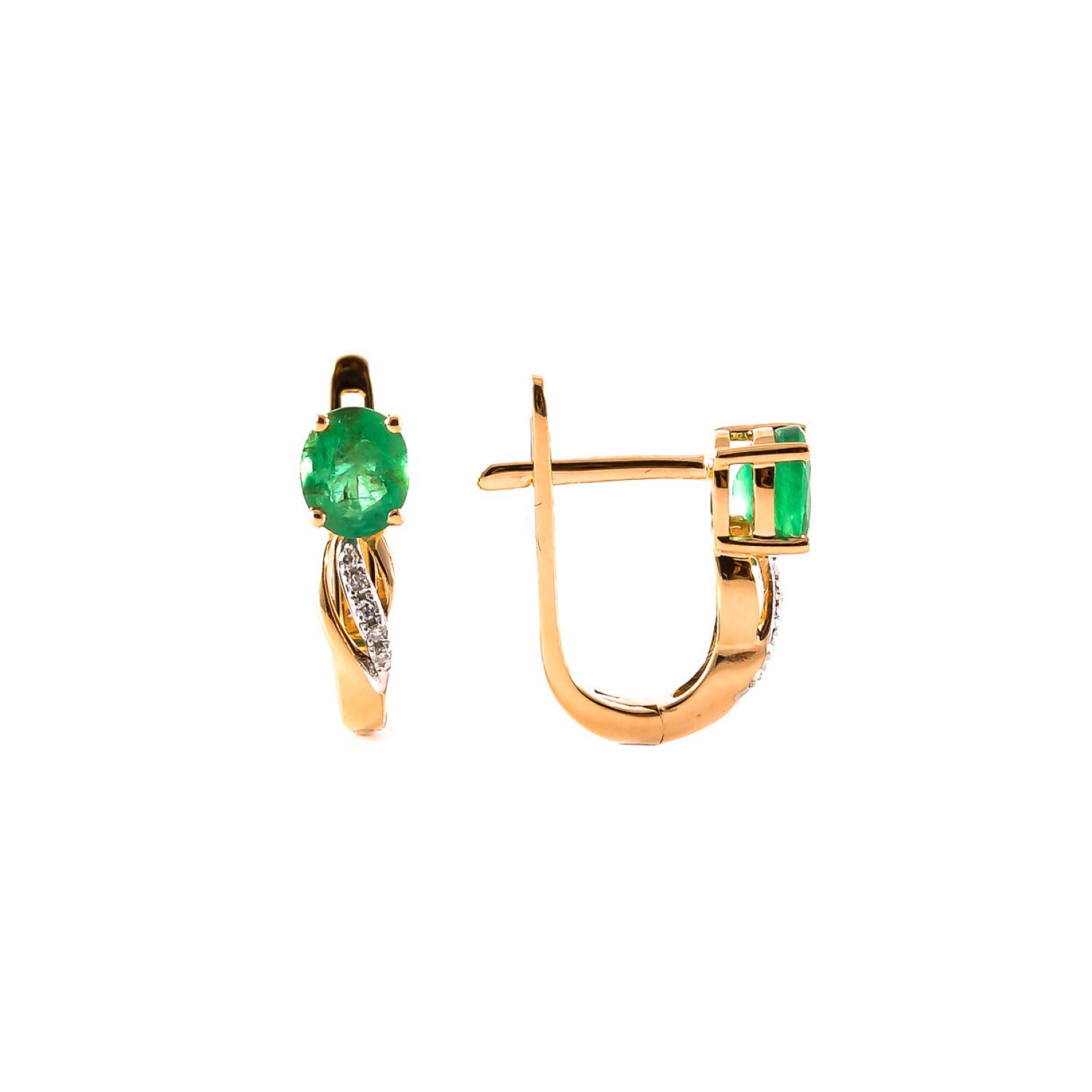 Gold earrings with emerald and diamonds