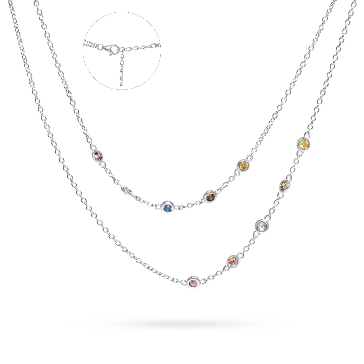Серебряное ожерелье с разноцветными кубик циркониями