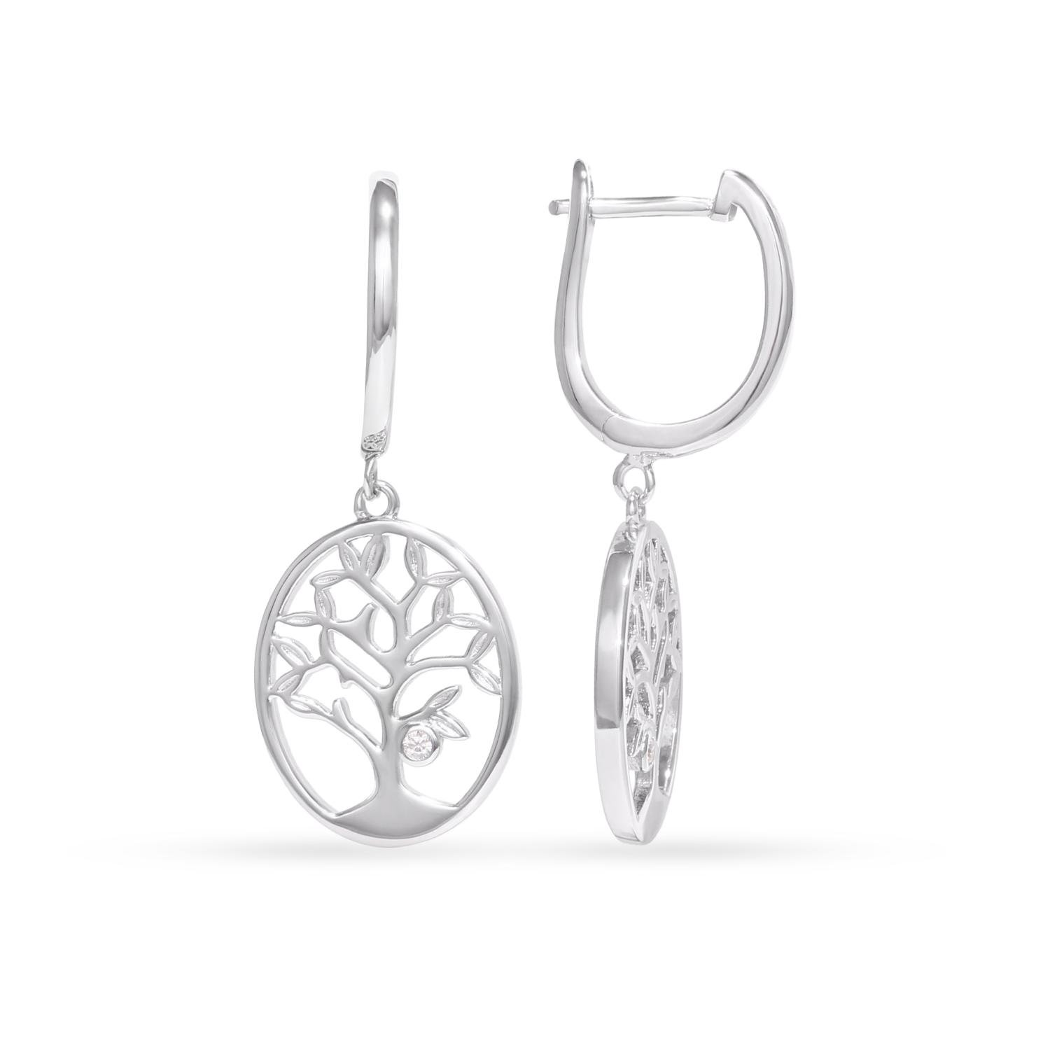 Silver earrings with a tree symbol