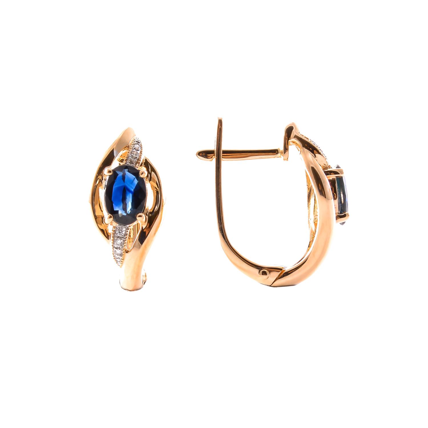 Gold earrings with sapphire and diamonds