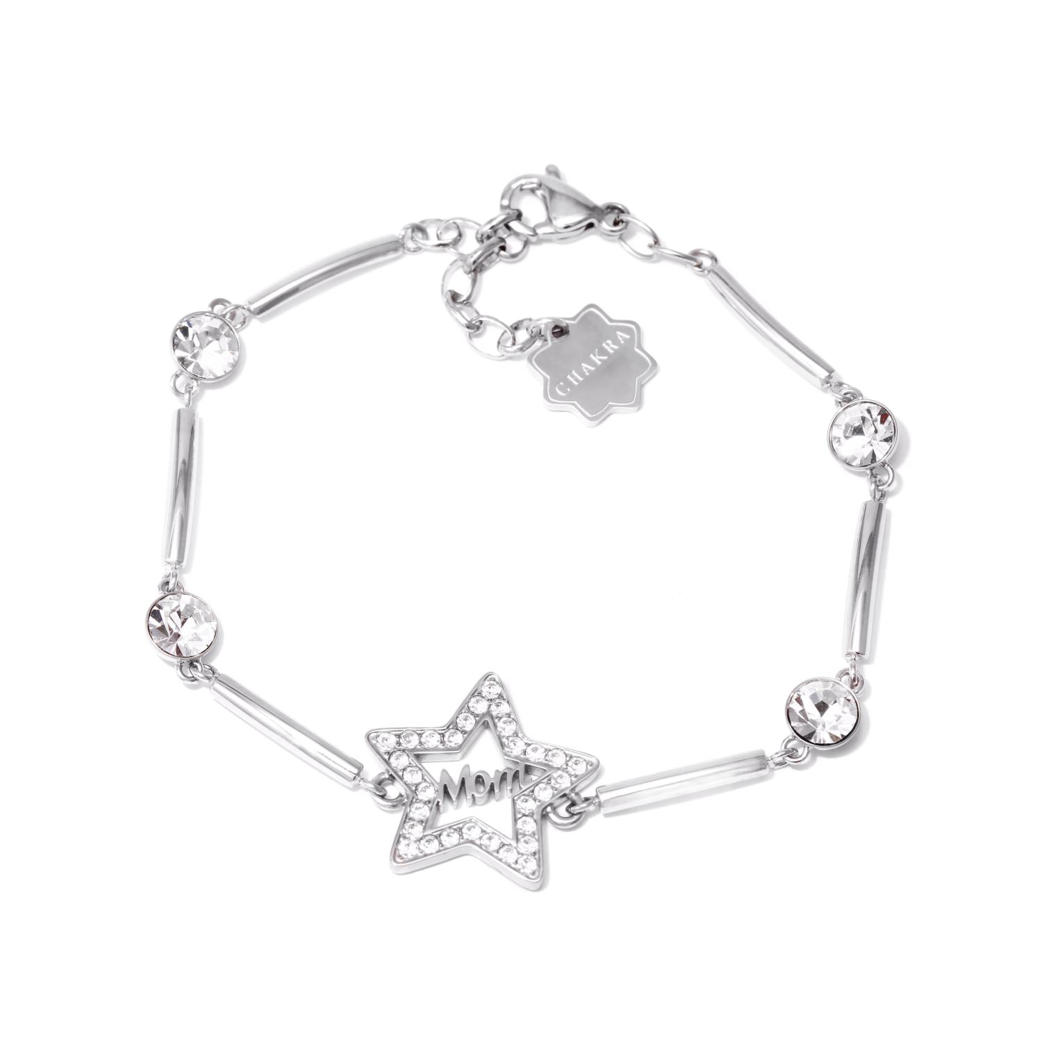 Stainless steel bracelet with crystals "Mom"