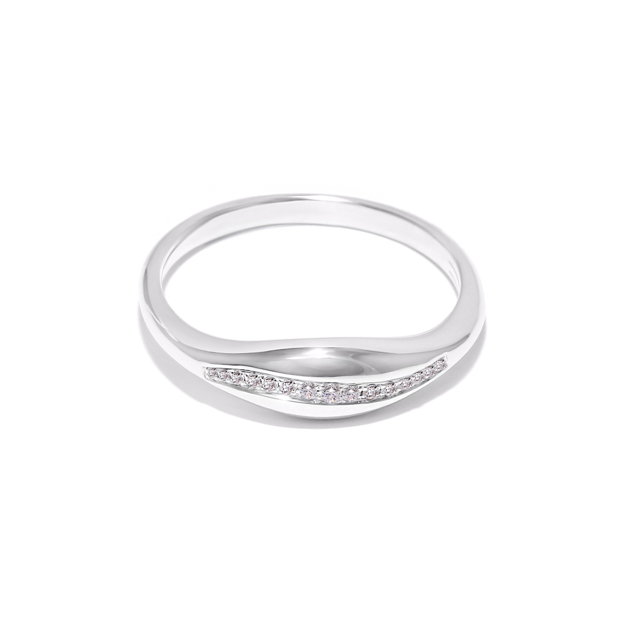 White gold ring featuring a row of diamonds