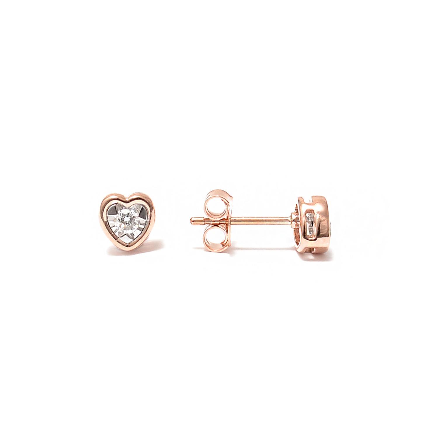 Gold heart earrings with diamonds