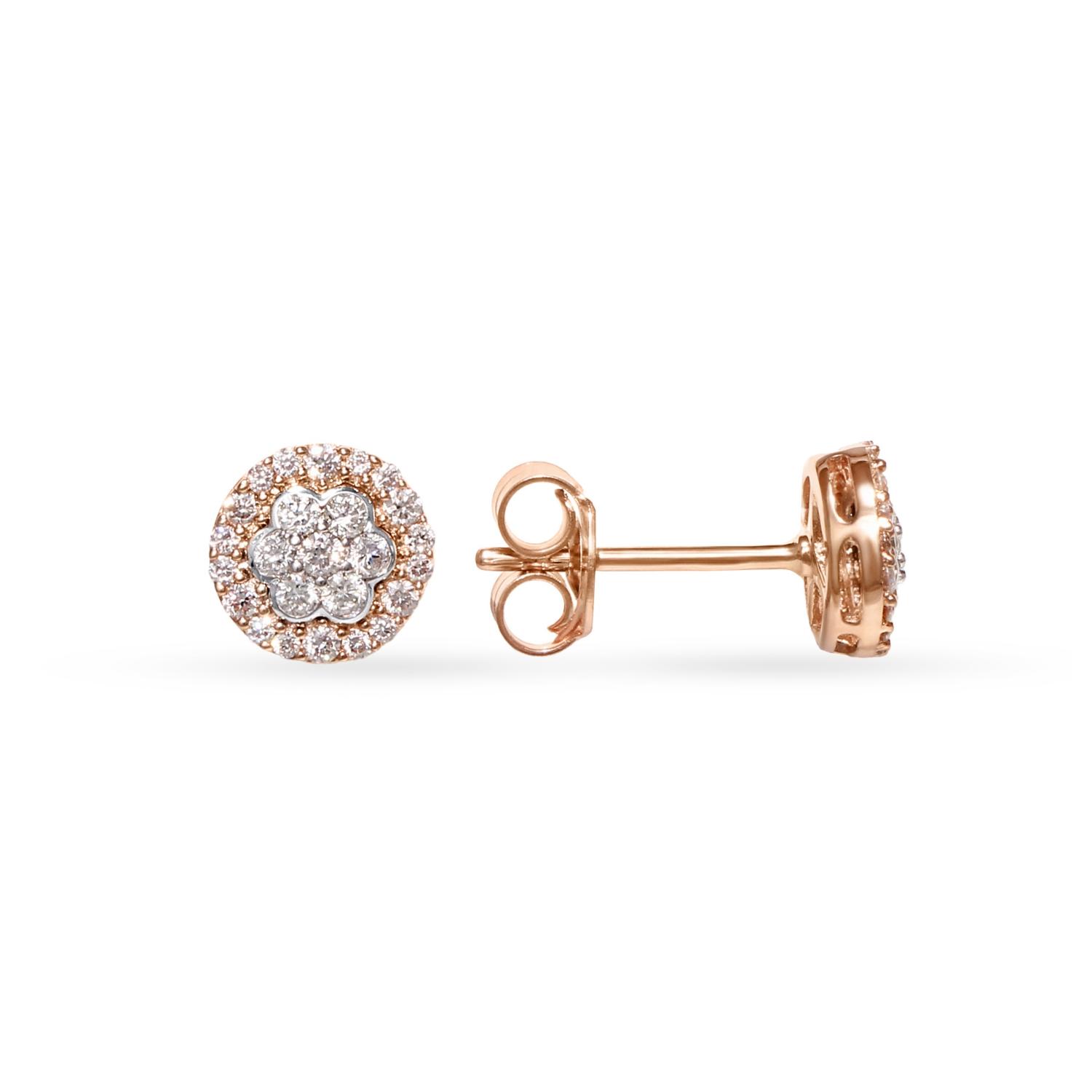 Round gold stud earrings with diamonds
