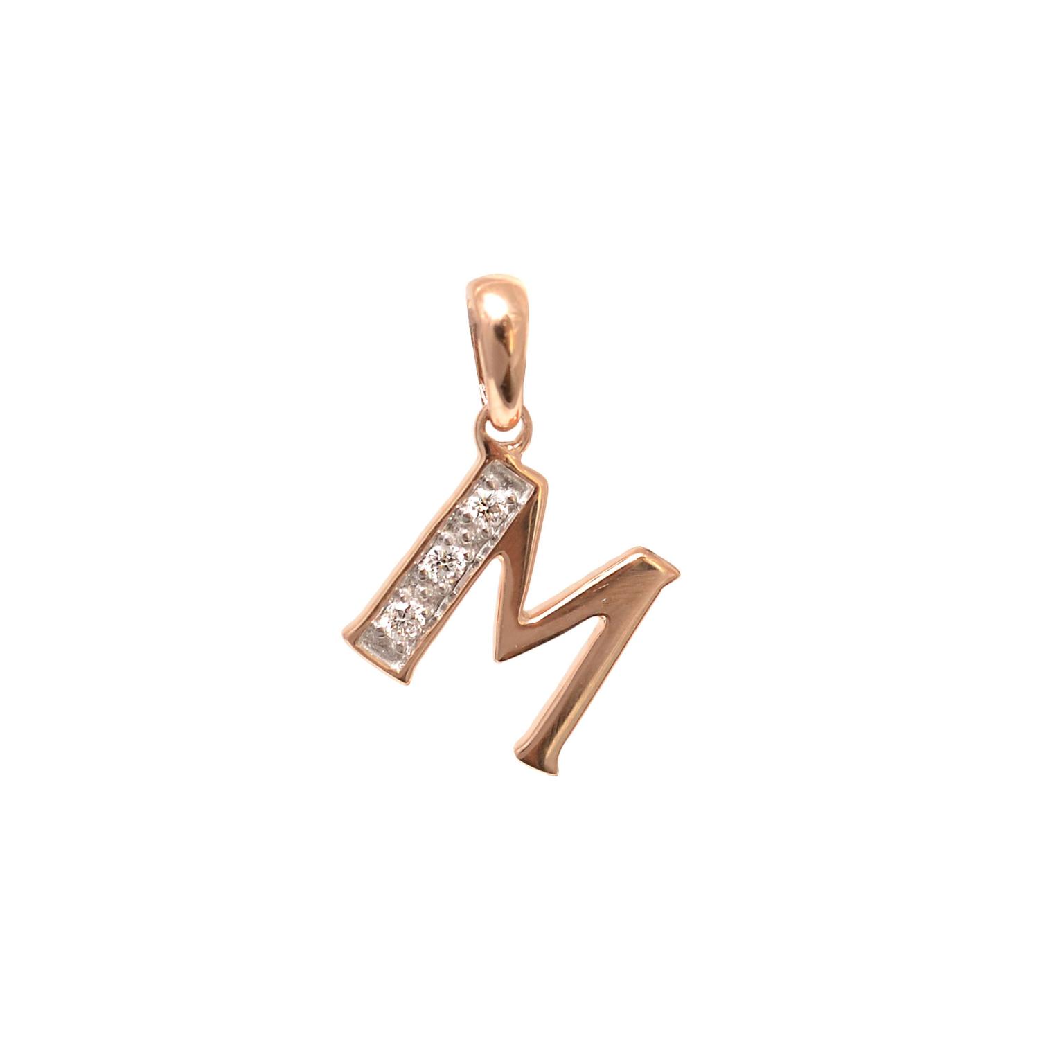 Gold pendant letter ''M'' with diamonds