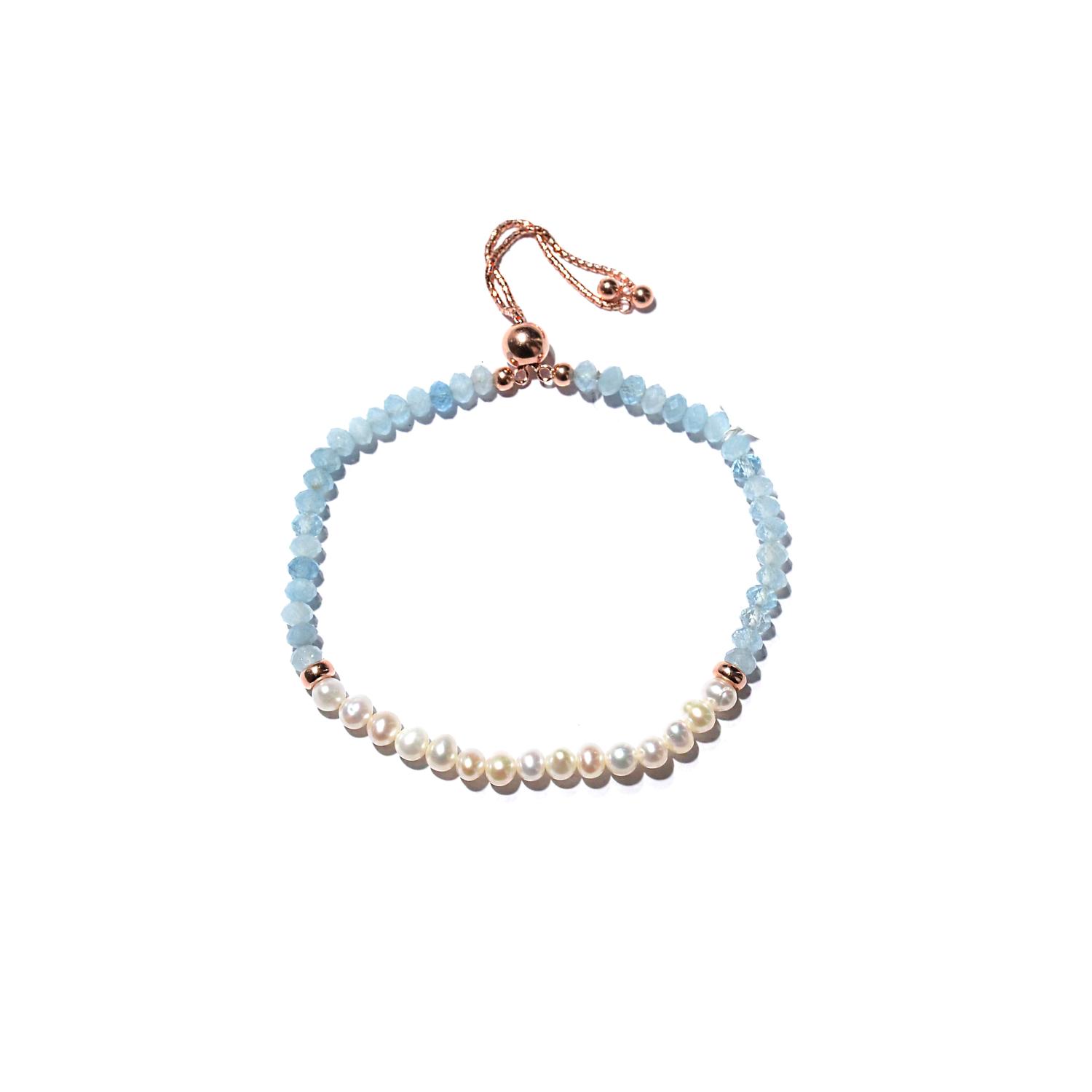 Silver bracelet with aquamarine and pearl