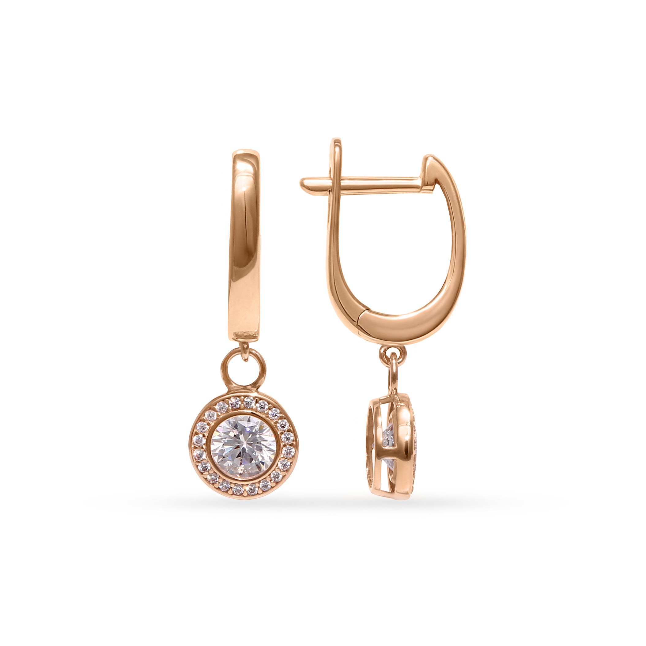 Gold earrings with English lock and cubic zirconia
