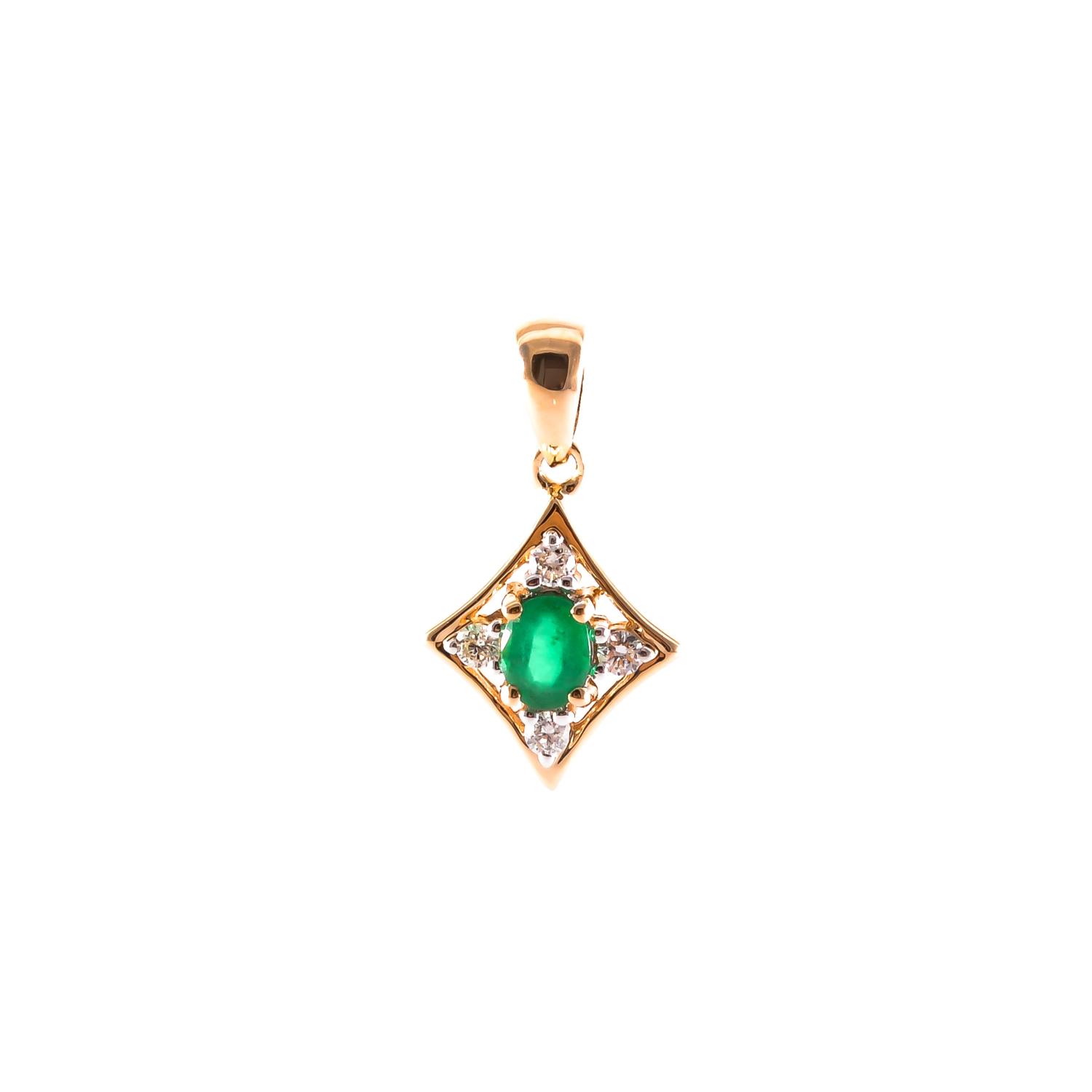 Gold emerald pendant with diamonds