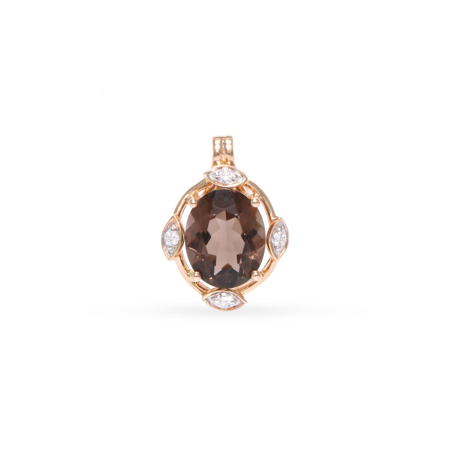 Gold pendant with smoky quartz and diamonds