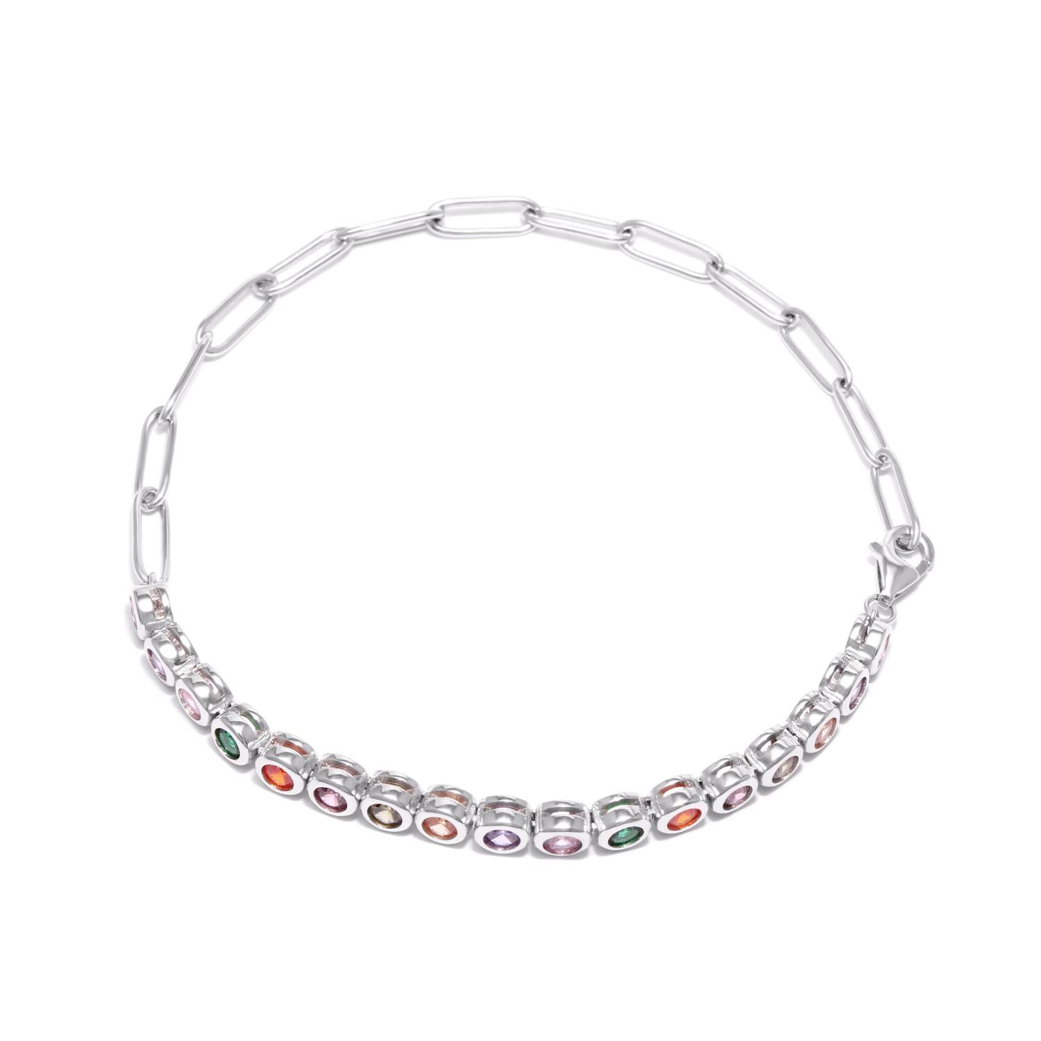 Silver bracelet with multicolored cubic zirconias