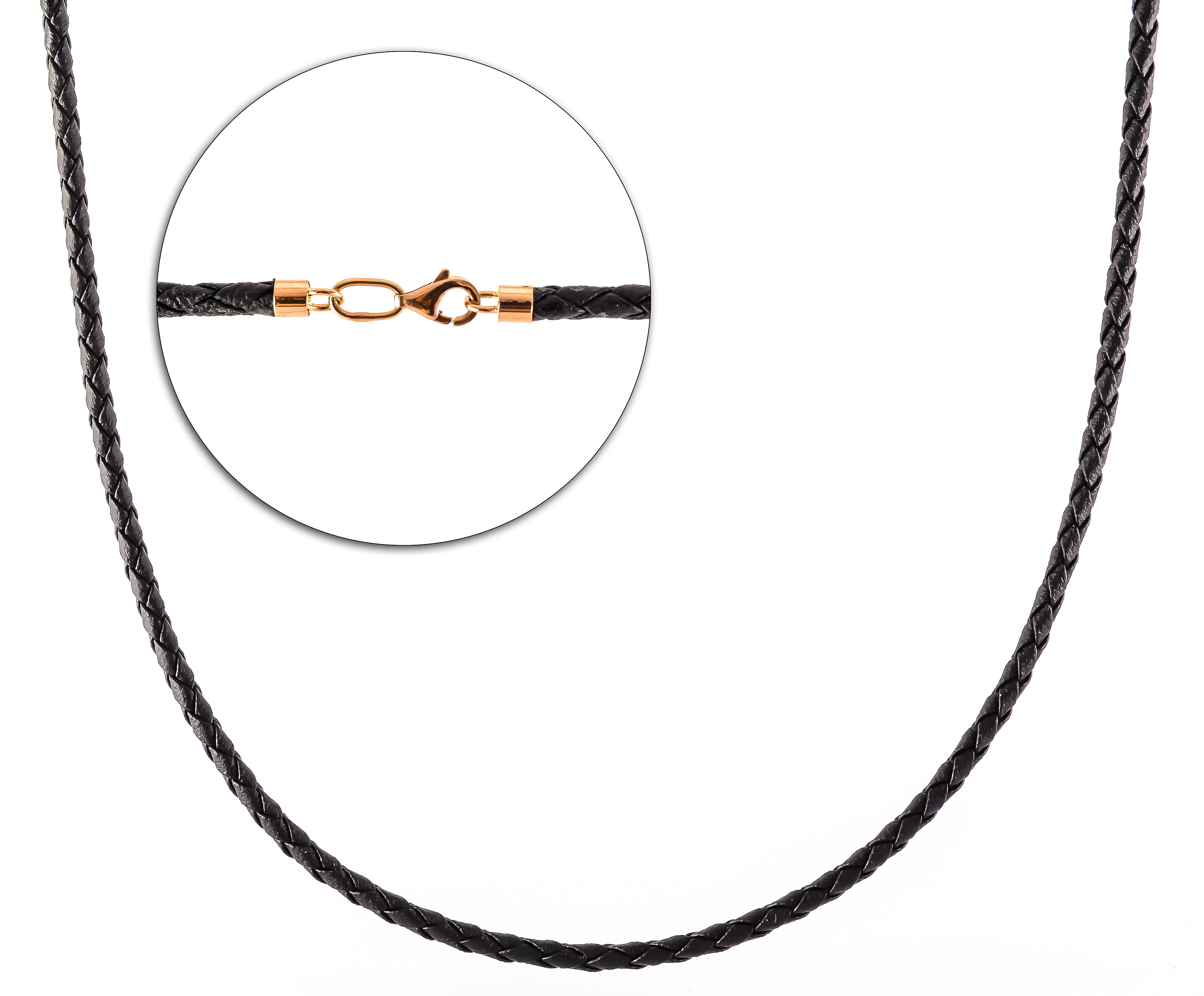 Leather braided cord with gold clasp