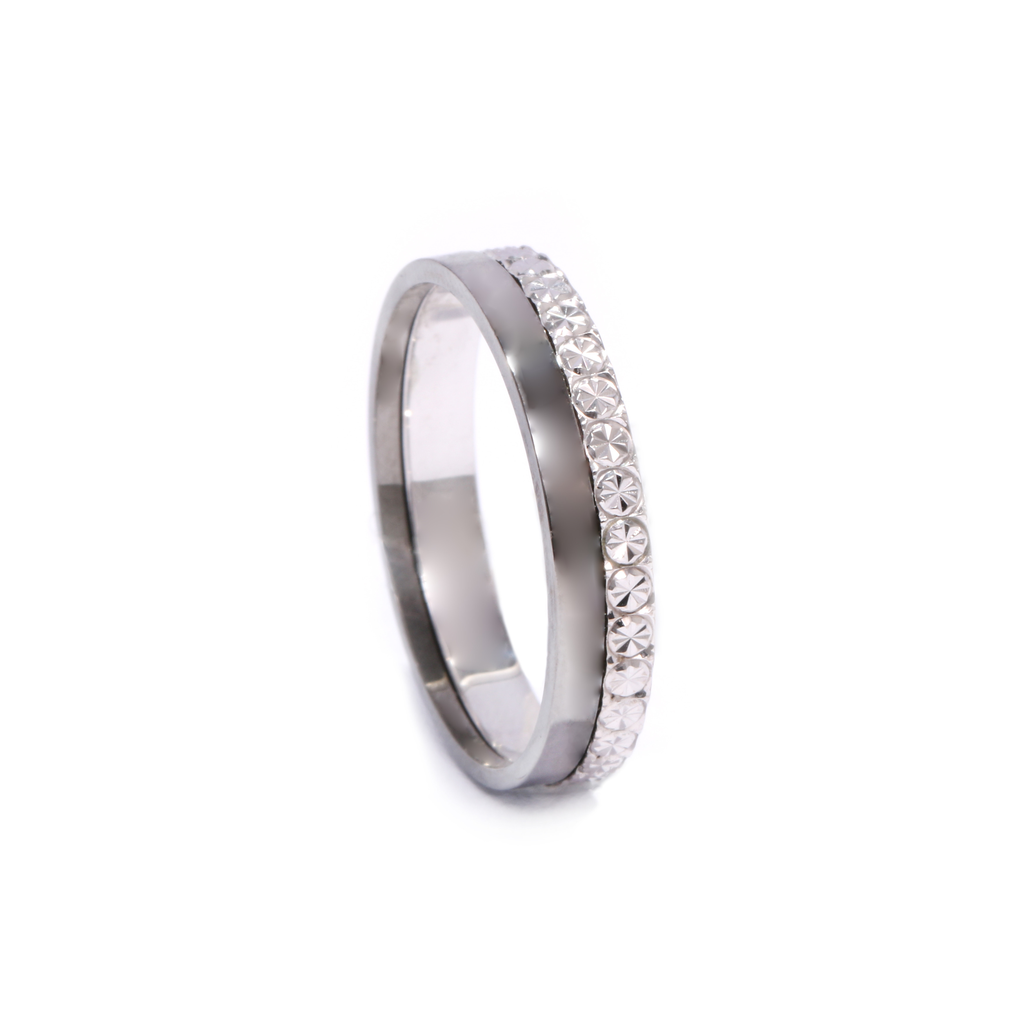 Gold wedding ring with diamonds cut rim