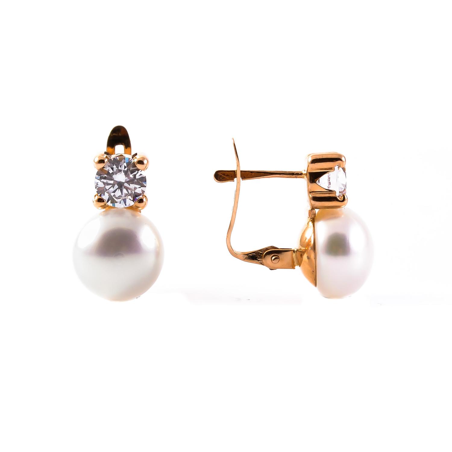 White pearl gold earrings