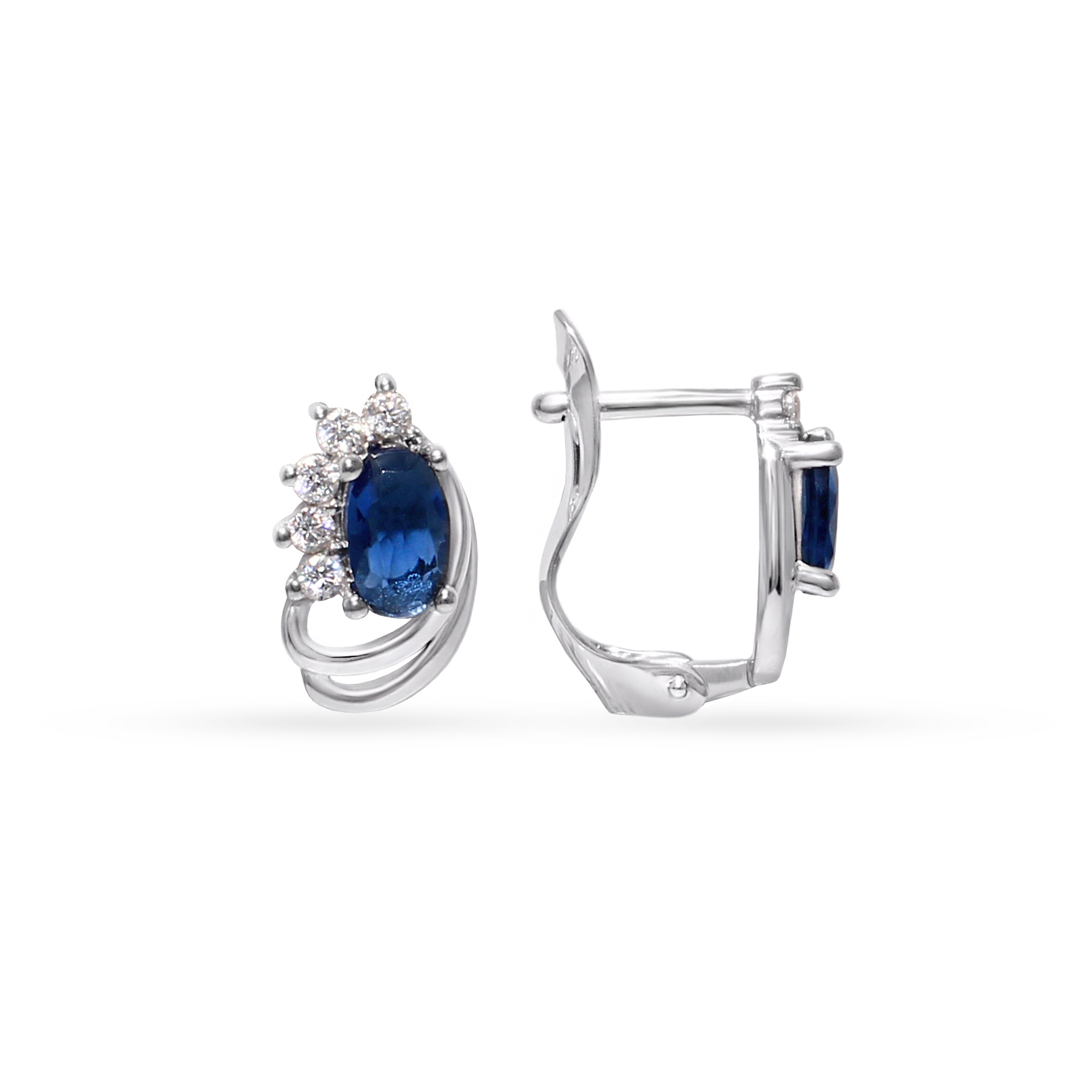 Silver earrings with blue and colourless cubic zirconia
