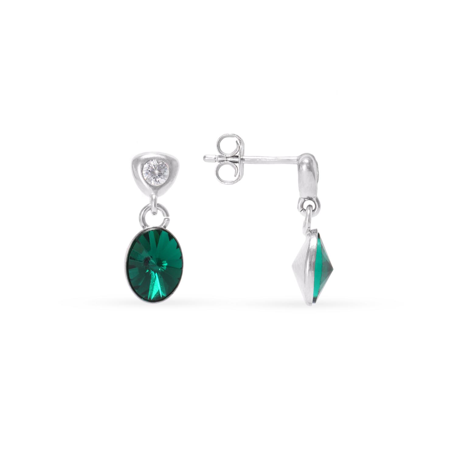 Silver earrings with green Swarovski crystals