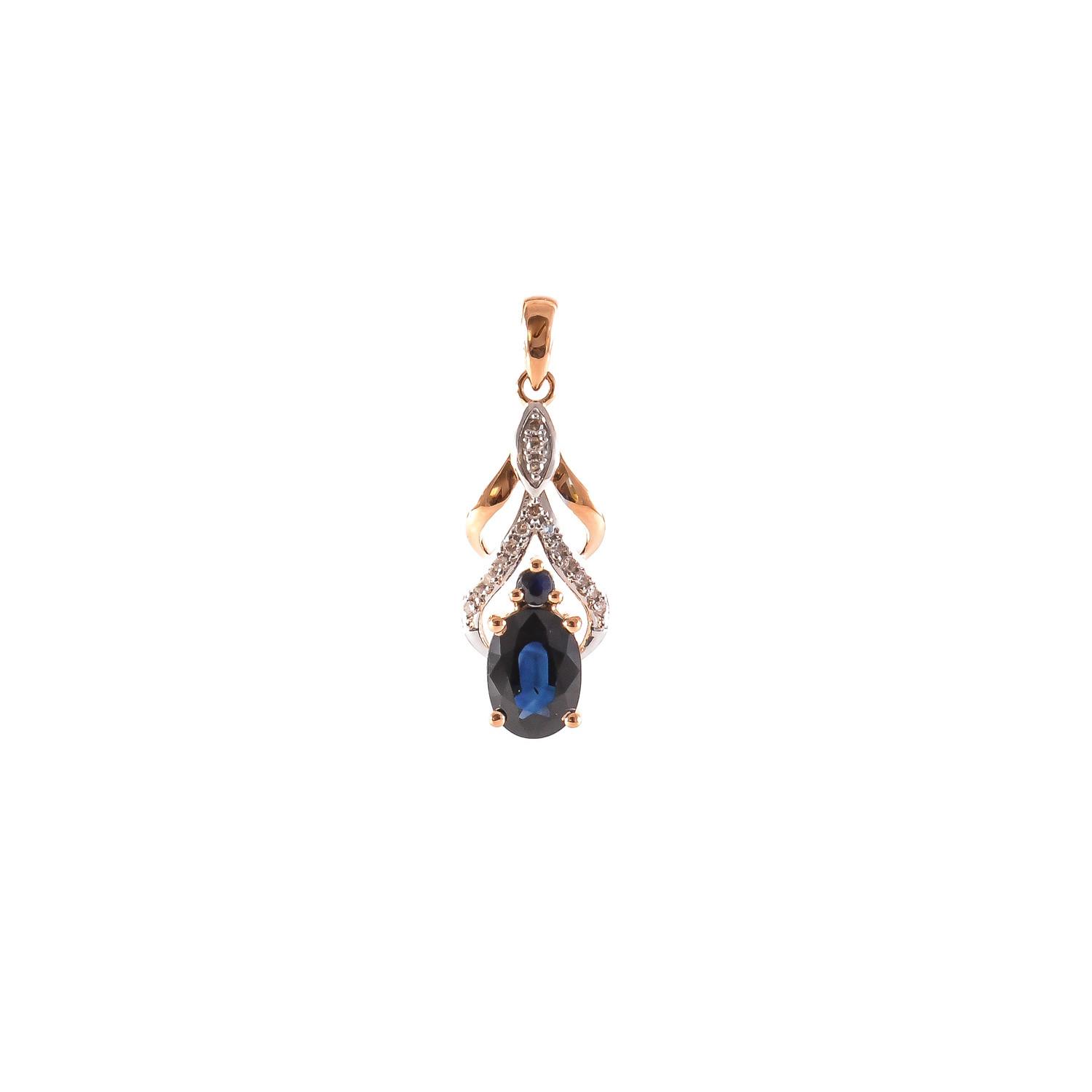Gold pendant with diamonds and sapphire