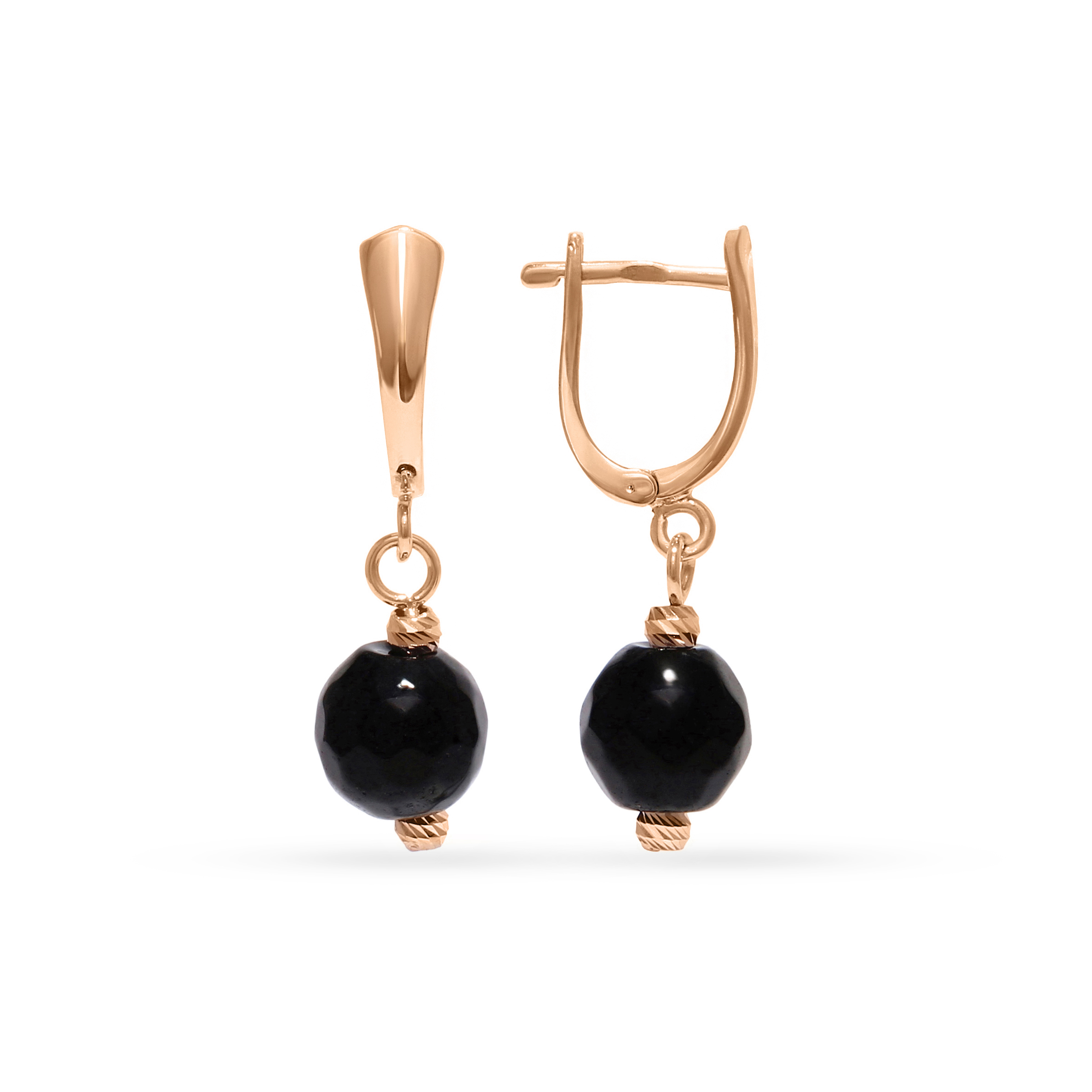Gold earrings with black chalcedony