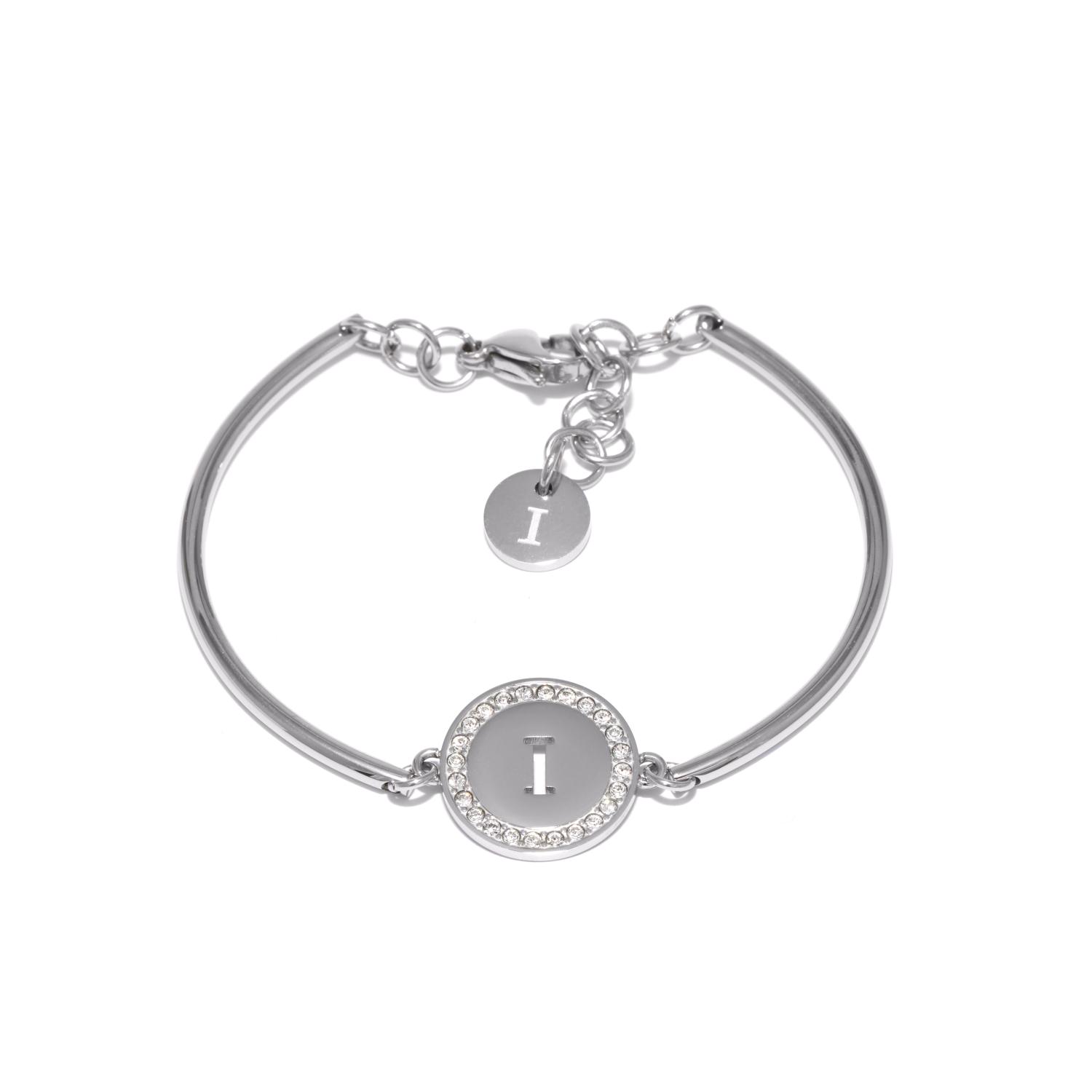 Stainless steel bracelet with Swarovski crystals "I"