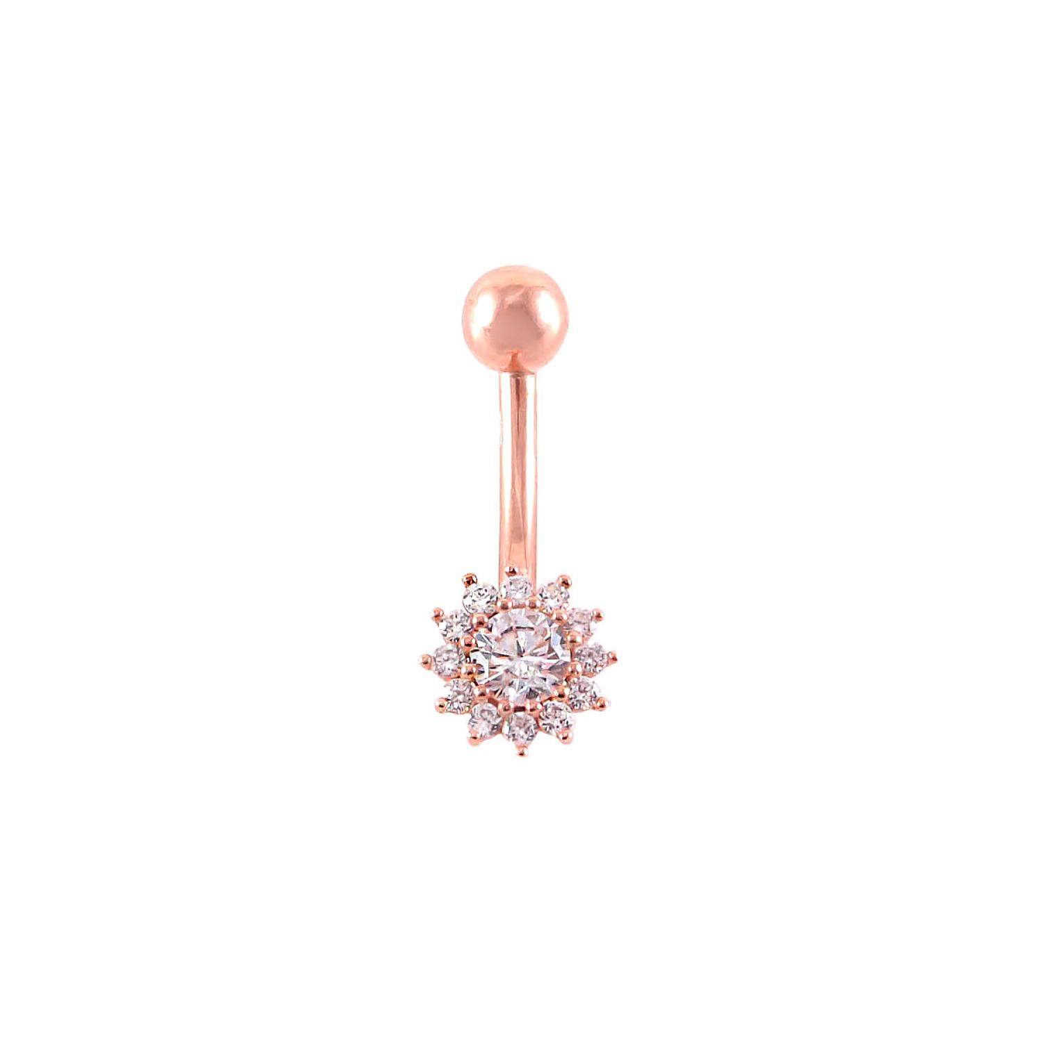 Red gold belly button piercing with a flower-shaped element
