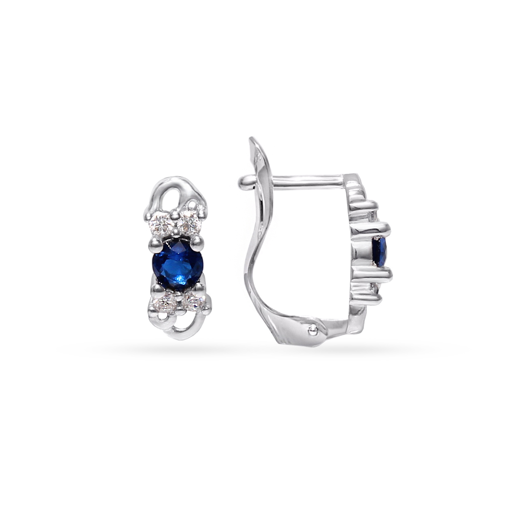 Silver earrings with blue and colourless cubic zirconia